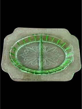 Divided Relish Dish Adam Depression Glass Uranium Glass Jeanette Glass Co 1930s